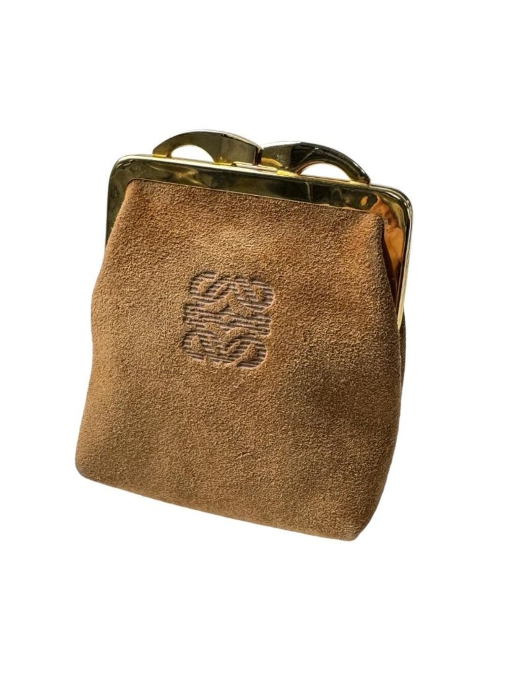 Loewe Anagram Suede Coin Case Kiss Lock Vintage